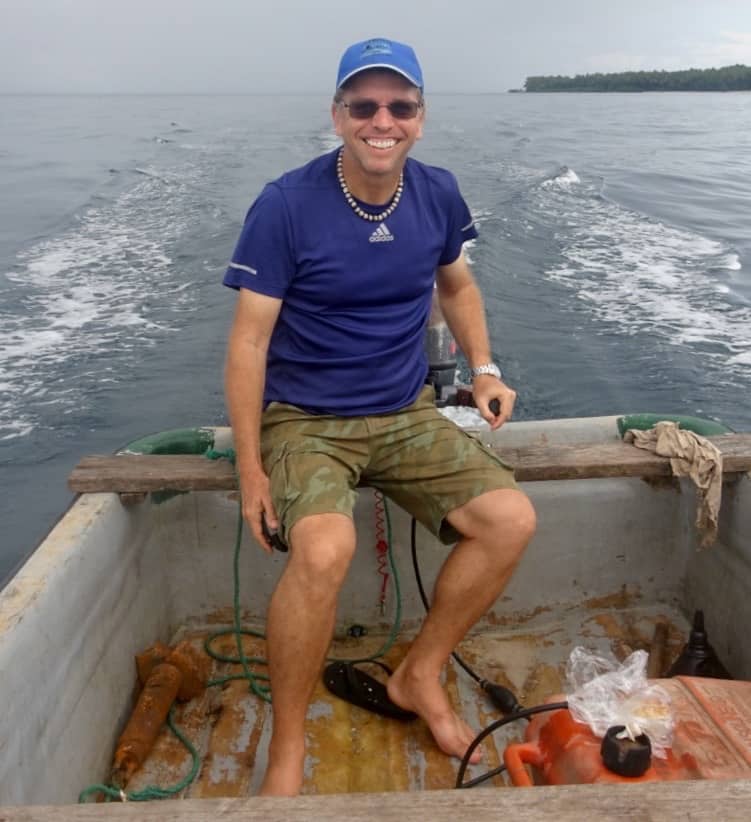 David driving boat